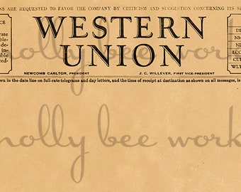 1930's Western Union Blank Telegram/Telegraph Printable Instant Digital Download