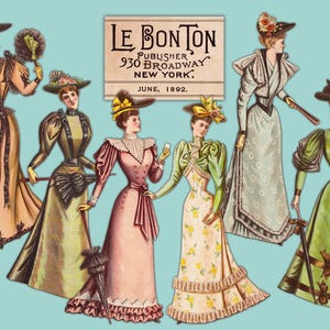 Victoriaanse damesmode 1892 Le Bon Ton kleurencataloguspagina's plus bonusuitsparingen Bell Skirt schoonheden Afdrukbare Instant Digitale Download