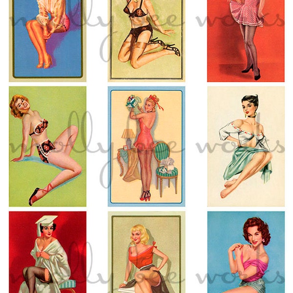 Pinups Instant Digital Download Printable Collage Sheet