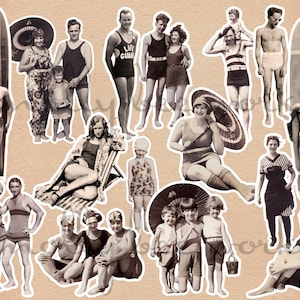 Printable Cut Outs Fussy Cuts Vintage Swimwear! Surfers Men Women Kids Beach Antique Vintage Snapshots Photos Instant Digital Download