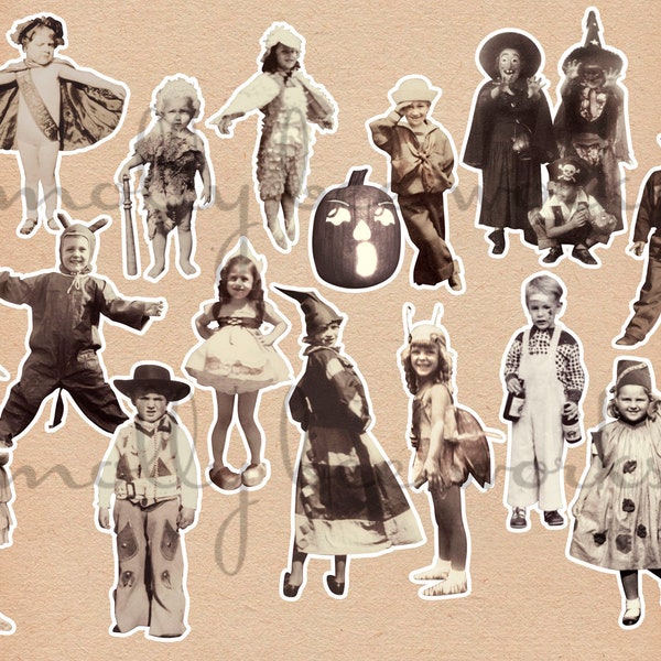 Printable Cut Outs Fussy Cuts Kids in Halloween Costumes Antique Vintage Snapshots Photos Instant Digital Download