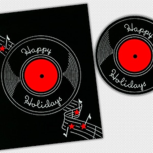Vintage Christmas Card Spinning Vinyl Record Happy Holidays with Bonus Cut Out Printable Instant Digital Download