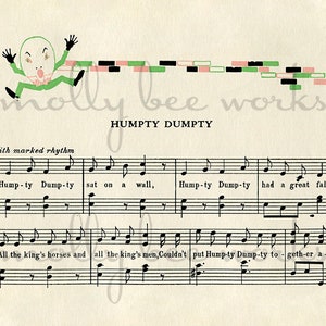 Vintage Humpty Dumpty Song Sheet & Illustration Printable Instant Digital Download