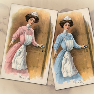 faire-part vintage de bébé C'est une fille ! et c'est un garçon ! 1908 Carte postale Téléchargement numérique imprimable instantané
