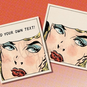 Vintage 1940's blank Comic fügen Sie Ihren eigenen Text! Blonde Bombshell blaue Augen rote Lippen Printable Sofortiger digitaler Download
