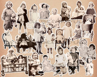 Printable Cut Outs Fussy Cuts Kids & Dolls! Sweet, Funny, Creepy and Kewpie! Antique Vintage Snapshots Photos Instant Digital Download