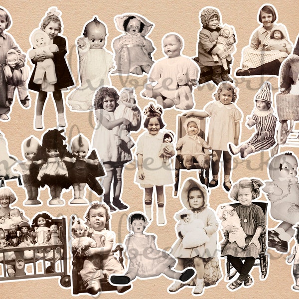 Printable Cut Outs Fussy Cuts Kids & Dolls! Sweet, Funny, Creepy and Kewpie! Antique Vintage Snapshots Photos Instant Digital Download