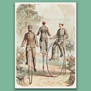 Viktorianische Radfahrer Hochrad Fahrräder elegante Männer Radfahren am Meer in Knie Breeches mit Spaniel Printable Sofortiger digitaler Download
