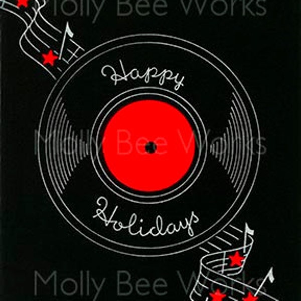 Vintage Christmas Card Happy Holidays Record Spinning Music Printable Instant Digital Download