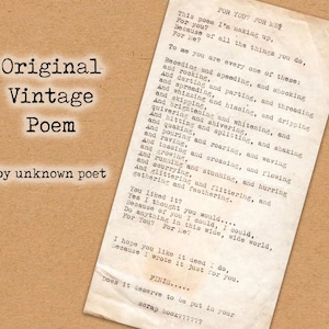 Poema vintage original imprimible, efímero, dulce, tonto, caprichoso, divertido, poesía mecanografiada, poeta desconocido, descarga digital instantánea