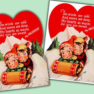 Altered Vintage Valentine Two Girls On Sled Lesbian Gay Non Binary Valentines Day Greeting Card Printable Instant Digital Download