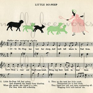 Vintage Little Bo-Peep Song Sheet & Illustration Printable Instant Digital Download