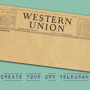 Telegrama/telégrafo auténtico de Western Union de la década de 1930. Cree su propio mensaje. Descarga digital instantánea e imprimible.