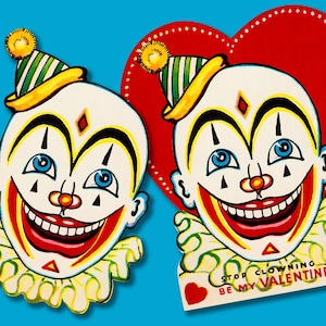 Effrayant vintage visage de clown classique de la Saint-Valentin col à volants et chapeau et bonus découpé en téléchargement numérique imprimable