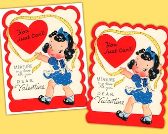 Tarjeta vintage de San Valentín "No puedes medir mi amor" (imprimible, descarga digital instantánea)