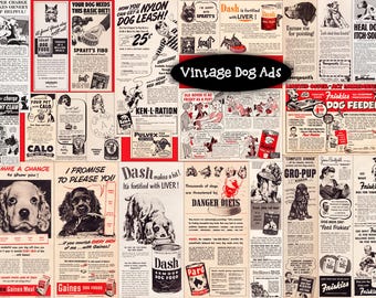 Anuncios vintage de productos para perros: 24 anuncios de revistas imprimibles (descarga digital instantánea)