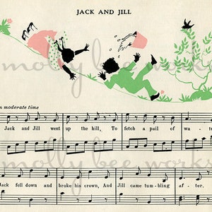 Vintage Jack and Jill Song Sheet & Illustration Printable Instant Digital Download
