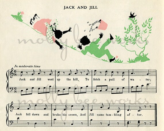 Vintage Jack and Jill Song Sheet &amp; Illustration Printable - Etsy