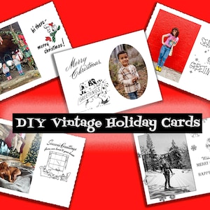 Cartes de Noël vintage DIY, ajoutez votre photo 10 MCM différents des années 1950, des graphismes de Noël amusants, bords décorés, imprimable en téléchargement numérique instantané