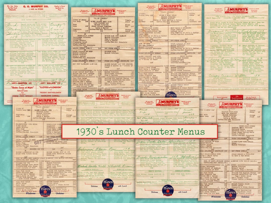 1930s Lunch Counter Menus Nostalgic Americana Murphy's 5 & Dime Stores ...
