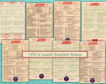 1930s Lunch Counter Menus Nostalgic Americana Murphy's 5 & dime Stores Syracuse New York Hires Root Beer Printable Instant Digital Download