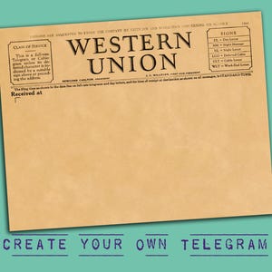 1930&#39;s Western Union Authentic Blank Telegram/Telegraph Create Your Own Message Printable Instant Digital Download