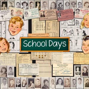Alte Schule! Keen Sammlung von Vintage Schulbilder IDs Zeugnis Karten Arbeitsbuch Seiten & mehr Erinnerungsstücke Ephemera Sofortiger digitaler Download
