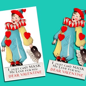 Vintage Colorful Clown Valentine Printable Instant Digital Download