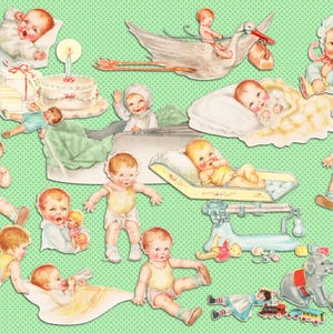 Jaren 1930 vintage antieke klassieke babyboekillustraties genderneutraal jongen meisje afdrukbare instant digitale download
