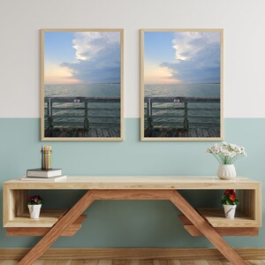 Impresión en lienzo de muelle costero, Arte de la pared Decoración de tormenta, Póster de playa y océano, Decoración náutica del mar, Impresión artística grande
