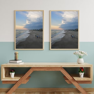 Playa y nubes mientras llega la tormenta, Oak Island, Carolina del Norte, impresiones en lienzo, arte de pared