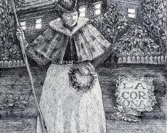 La Corona-etsprint: met de hand getrokken diepdruk op archiefpapier (editie van 15)