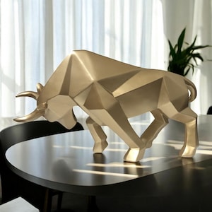 Abstract Bull Sculpture For Shelf Decor, Unique Resin Bull Figurine For Desk Decor, Animal Lover Gift, Buffalo Art Room Decor, Unique Gift