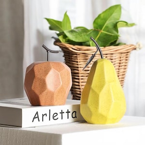 Decorative Ceramic Pear & Apple Ornaments, Pear Ornament For Kitchen Decor, Simple Handmade Fruit Ornament, Small Desk Decor Home Decor Gift