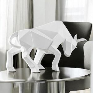 Abstract Bull Sculpture For Shelf Decor, Unique Resin Bull Figurine For Desk Decor, Animal Lover Gift, Buffalo Art Room Decor, Unique Gift