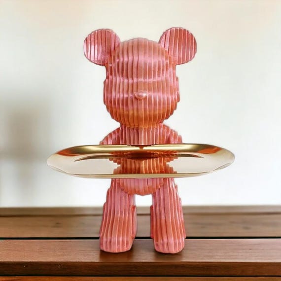 Geometrische Bären Statue Mit Ablagetablett - Harz Deko Für Schreibtisch & Wohnzimmer