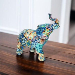 Decorative Resin Elephant Ornament For Home Decor, Handmade Ornament With Graffiti Art, Animal Sculpture, Elephant Decor, Home Decor Gift