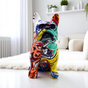 Cute Resin French Bulldog Ornament, Decorative Graffiti Dog Sculpture For Shelf Decor, Dog Lover Gift, Bulldog Pet Memorial, Dog Owner Gift