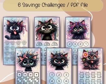 Adorable Cat Savings Challenges, Budget Binder Challenge, digital Savings Challenges, Printable PDF, Fluffy Cute Cat Savings Challenges