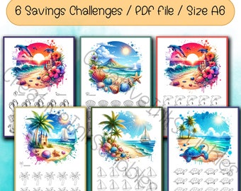 Desafíos de ahorro en la playa, paquete de mini desafíos de ahorro de verano, desafío de bajo presupuesto, archivo PDF, descarga digital, desafío de dinero de bolsillo