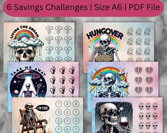 Lovely Tarot Skeleton Savings Challenges, Budget Binder Challenge, digital Savings Challenges, Printable PDF, Summer Savings Challenges