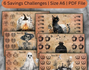Hexen-Spar-Challenge, niedliche Mini-Challenge, für A6 Haushaltsbinder-Challenge, digitale Spar-Challenge, druckbares PDF, Halloween-Budgetierung