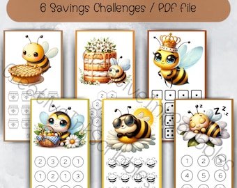 Cute Bee Savings Challenges, Budget Binder Challenge, Savings Challenges, digital Challenge, Printable, Adorable Summer Savings Challenges