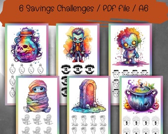 Colorful Halloween Savings Challenges, Supernatural Mini Savings Challenges Bundle, Low Budget Challenge, PDF File, Digital Download,Rainbow