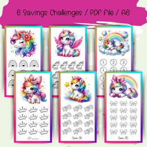 Unicorn Rainbow Savings Challenges, Fluffy Pegasus Mini Savings Challenges Bundle, Low Budget Challenge, PDF File, Digital Download, Fantasy