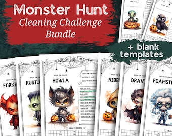 ADHD Cleaning Game Bundle Monster Chore Challenge PDF Fun Task List Room-By-Room Cleaning Checklist Printable DND Style Cleaning Planner