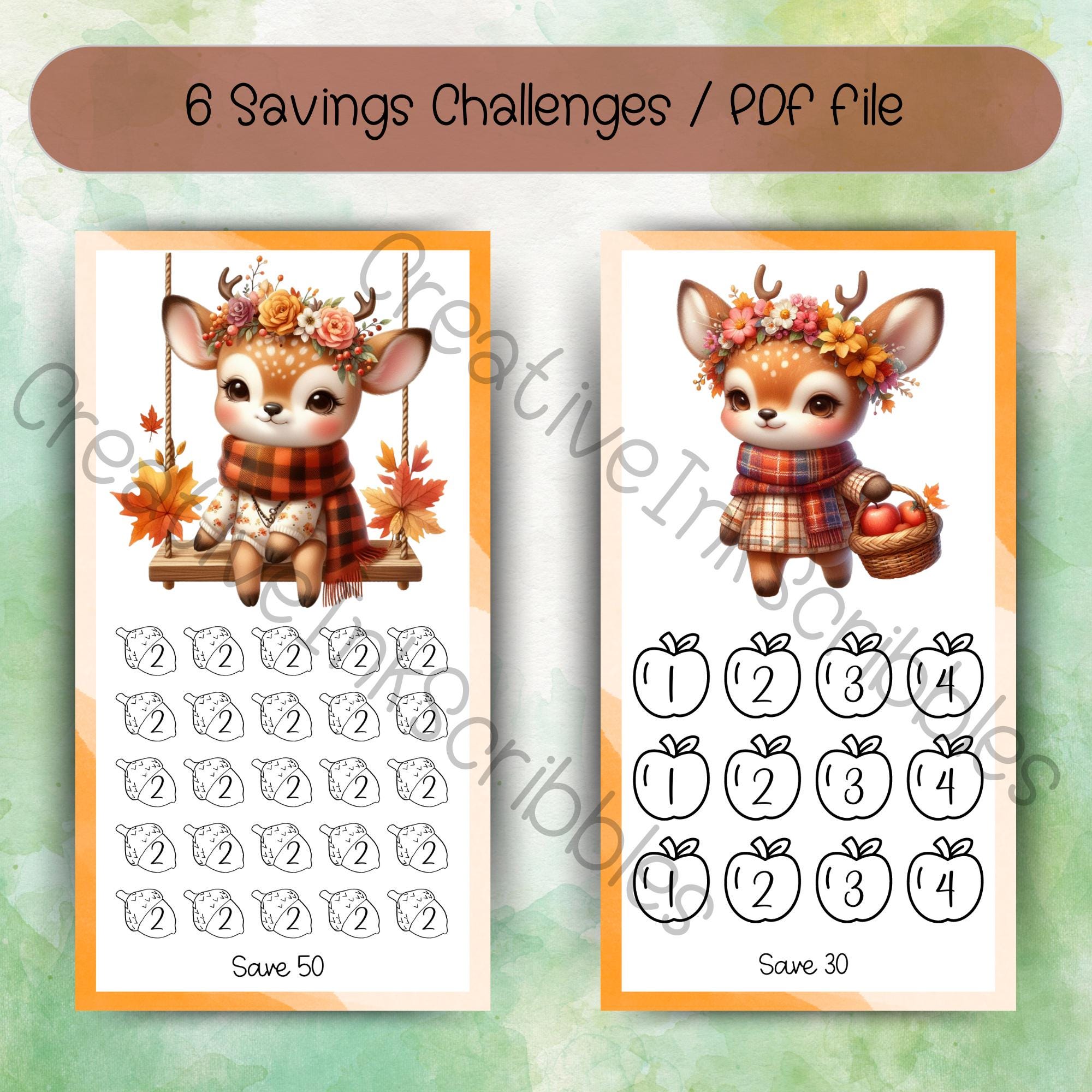 Cute Deer Savings Challenges, Cozy Fall Mini Savings Challenges Bundle ...