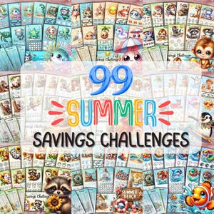 Paquete de grandes ahorros de verano: 99 juegos imprimibles de presupuesto para rellenar con dinero en efectivo, método de sobres A6, kit digital, fondo de verano, descarga en PDF