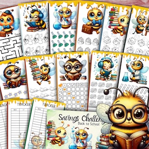 Back to School Savings Challenge Printable Summer A6 Budget Tracker Cute Bee Digital Money Saving Game for Cash Stuffing Binder Instant PDF