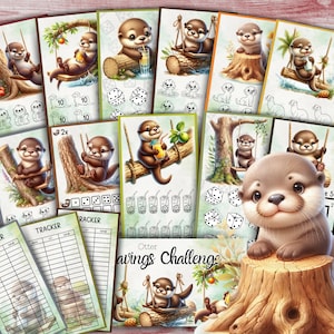 Sfida di risparmio con la lontra carina A6 Gioco di budget stampabile Contanti buste Tracker per bambini Paghetta o basso reddito Estate Download immediato PDF